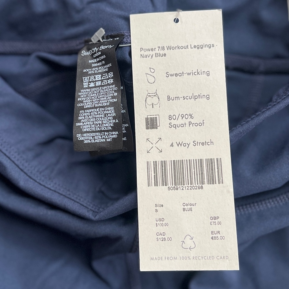 NEW Size Small Sweaty Betty True Navy Blue Power 7/8 Workout Leggings w/ Pockets - Picture 8 of 9